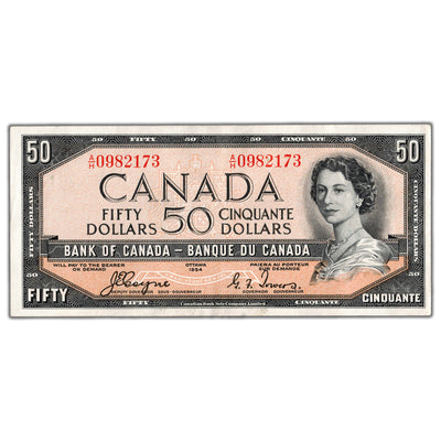 SOLD $50 1954 Bank of Canada Note Devil Face Coyne-Towers A/H Prefix BC-34a - VF/EF