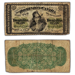 SOLD 25 Cents 1870 Dominion of Canada Shinplaster Note Plain DC-1c - Writing