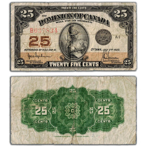 SOLD 25 Cents 1923 Dominion of Canada Note Shinplaster Hyndman DC-24a - VG/F