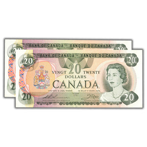 SOLD $20 1979 Bank of Canada Notes Thiessen-Crow BC-54cA-i - 2 Consecutive AU-58