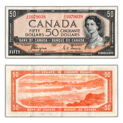 SOLD $50 1954 Bank of Canada Note Devil Face Coyne-Towers BC-34a - VF/EF