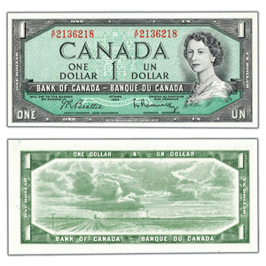 SOLD $1 1954 Bank of Canada Note Beattie-Rasminsky A/F Prefix BC-37b-i - Ch UNC