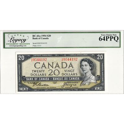 $20 1954 Bank of Canada Note Beattie-Coyne H/E Prefix BC-41a - Legacy Ch UNC-64 PPQ