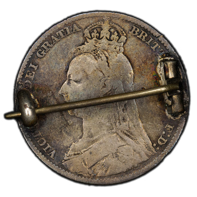 Great Britain 1887 1 One Shilling Silver Coin - Enamelled in Jewellery