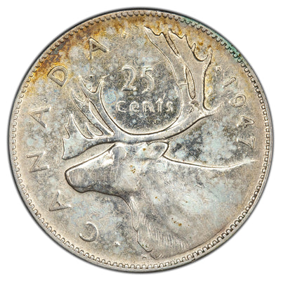 Canada 1947 Dot 25 Cents Quarter - Cleaned / Rim Damage