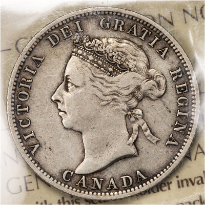 SOLD Canada 1886 6/3 Obv 5 LBE 25 Cents Quarter Silver Coin - ICCS F-15