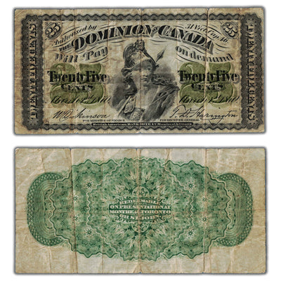 25 Cents 1870 Dominion of Canada Note Shinplaster Plain DC-1c - Fine