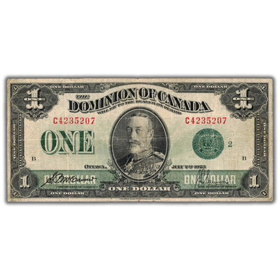 $1 1923 Dominion of Canada Note Green Seal Series C DC-25j - Fine+