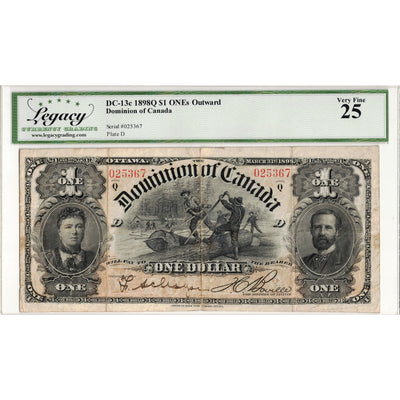 SOLD $1 1898 Dominion of Canada Note ONE's Outward Series Q DC-13c - Legacy VF-25