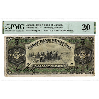Union Bank of Canada 1912 $5 Chartered Note #730-16-04a - PMG VF-20