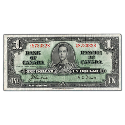 $1 1937 Bank of Canada Note Coyne-Towers B/N Prefix BC-21d - VF