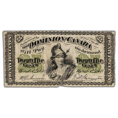 25 Cents 1870 Dominion of Canada Shinplaster Note Letter 'B' DC-1b - Fine+