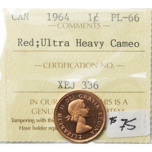 Canada 1964 1 Small Cent Coin - ICCS PL-66 Red UHC