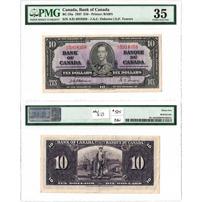 $10 1937 Bank of Canada Note Osborne Signature BC-24a - PMG VF-35