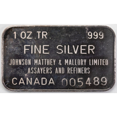 SOLD Johnson Matthey Mallory JM&M 1oz .999 Fine Silver Bar