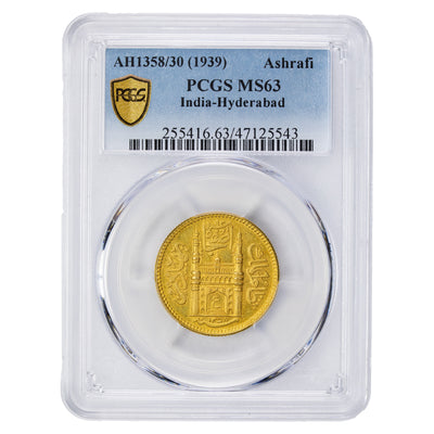 SOLD India Hyderabad AH1358/30 (1939) Ashrafi Gold Coin Y #56 - PCGS MS-63