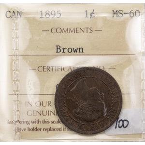 SOLD Canada 1895 1 Large Cent Coin - ICCS MS-60 Brown