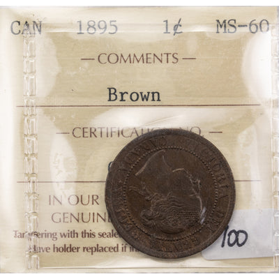 SOLD Canada 1895 1 Large Cent Coin - ICCS MS-60 Brown