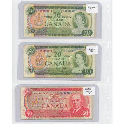 SOLD $5-50 1969-75 Bank of Canada Notes Replacements - Lot of 6 - Retail $222.5