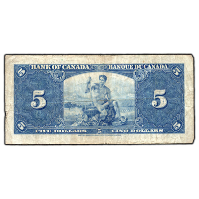 SOLD $5 1937 Bank of Canada Note Gordon-Towers O/C Prefix BC-23b