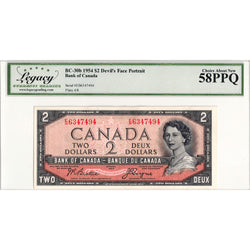 $2 1954 Bank of Canada Note Devil Face E/B Prefix BC-30b - Legacy AU-58 PPQ