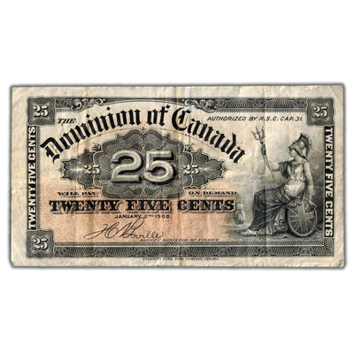 25 Cents 1900 Dominion of Canada Shinplaster Note Boville DC-15b - VF (small edge tear)