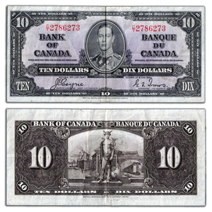 SOLD $10 1937 Bank of Canada Note Coyne-Towers C/T Prefix BC-24c - Tear/Pinholes