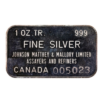 SOLD Johnson Matthey & Mallory JM&M 1oz .999 Fine Silver Bar Serialized