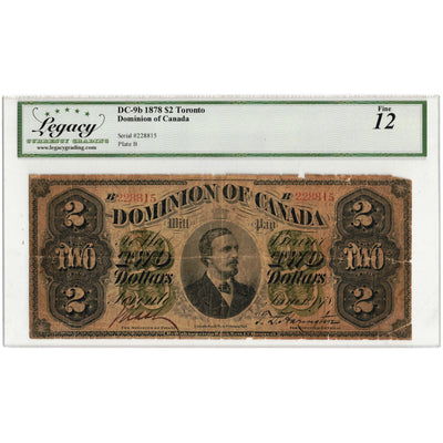 SOLD $2 1878 Dominion of Canada Note Payable at Toronto DC-9b - Legacy F-12 (issues)