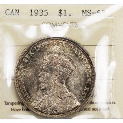 SOLD Canada 1935 $1 Silver Dollar Coin - ICCS MS-65 Gorgeous Original Example