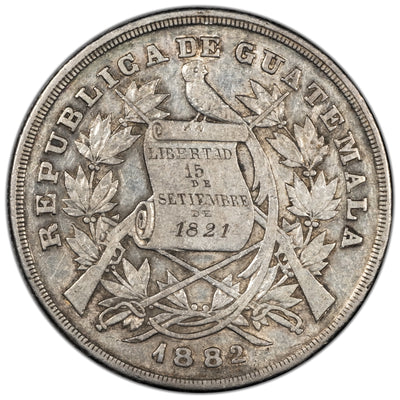 Guatemala 1882 Peso Silver Coin - Two Year Design!