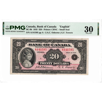 SOLD $20 1935 Bank of Canada Note English Text Small Seal BC-9b- PMG VF-30