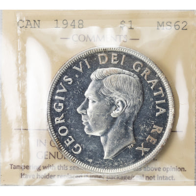 SOLD Canada 1948 $1 Dollar Silver Coin - ICCS MS-62