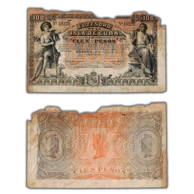 SOLD Cuba 1891 100 Pesos Remainder Note P #43b - Damaged