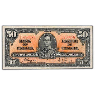 $50 1937 Bank of Canada Note Coyne-Towers B/H Prefix BC-26c - VF