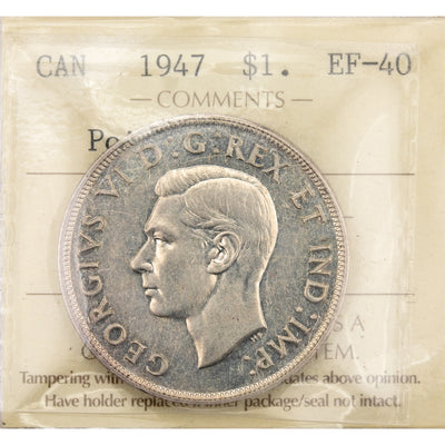SOLD Canada 1947 Pointed 7 $1 Silver Dollar Coin - ICCS EF-40