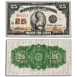 SOLD 25 Cents 1923 Dominion of Canada Note Shinplaster DC-24c - F/VF