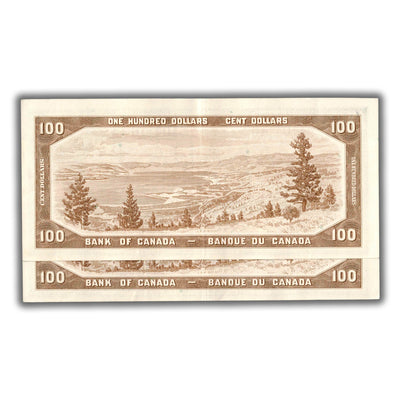 SOLD $100 1954 Bank of Canada Notes B/J Prefix DC-43b - 2 Consecutive EF/AU