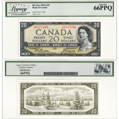 SOLD $20 1954 Bank of Canada Note Beattie-Coyne I/E Prefix BC-41a - Legacy Gem UNC-66 PPQ