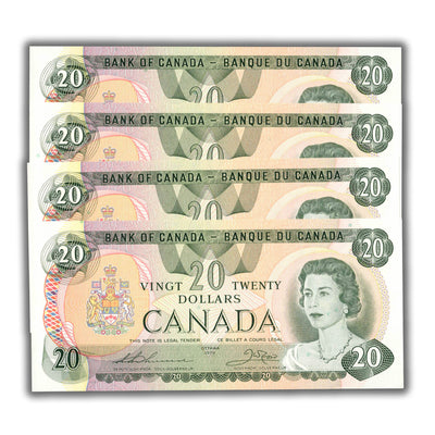 SOLD $20 1979 Bank of Canada Notes Thiessen-Crow BC-54c - 4 Consecutive AU-58