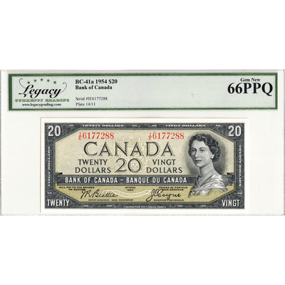 SOLD $20 1954 Bank of Canada Note Beattie-Coyne I/E Prefix BC-41a - Legacy Gem UNC-66 PPQ