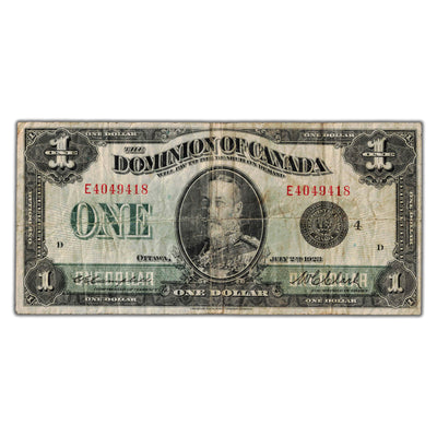 $1 1923 Dominion of Canada Note Black Seal Series E DC-25o - Fine