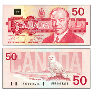 SOLD $50 1988 Bank of Canada Note Thiessen-Crow FHF Prefix BC-59a - Choice UNC