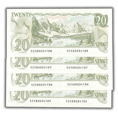 SOLD $20 1979 Bank of Canada Notes Thiessen-Crow BC-54c - 4 Consecutive AU-58