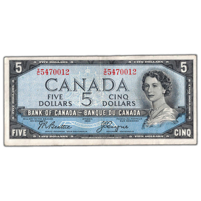 $5 1954 Bank of Canada Note Devil Face I/C Prefix BC-31b - VF+