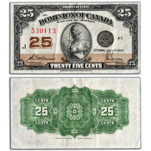 SOLD 25 Cents 1923 Dominion of Canada Note Shinplaster DC-24c - VF+