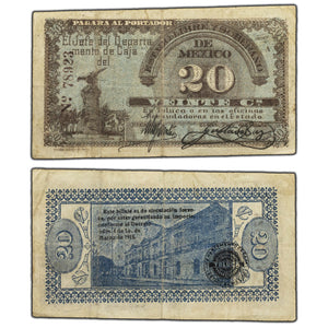 SOLD Mexico Estado Libre Y Soberano 1915 20 Centavos Note
