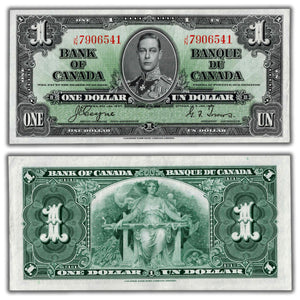 SOLD $1 1937 Bank of Canada Note Coyne-Towers J/N Prefix BC-21d - AU