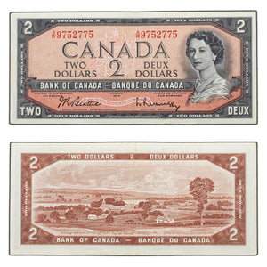 SOLD $2 1954 Bank of Canada Note A/R Changeover Prefix BC-38b - AU