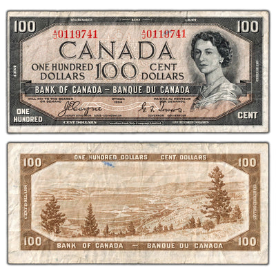 $100 1954 Bank of Canada Note Devil Face Coyne-Towers BC-35a - F/VF